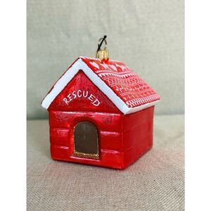 Joy to the World Artisan Made Rescued Red Dog House Holiday Ornament
